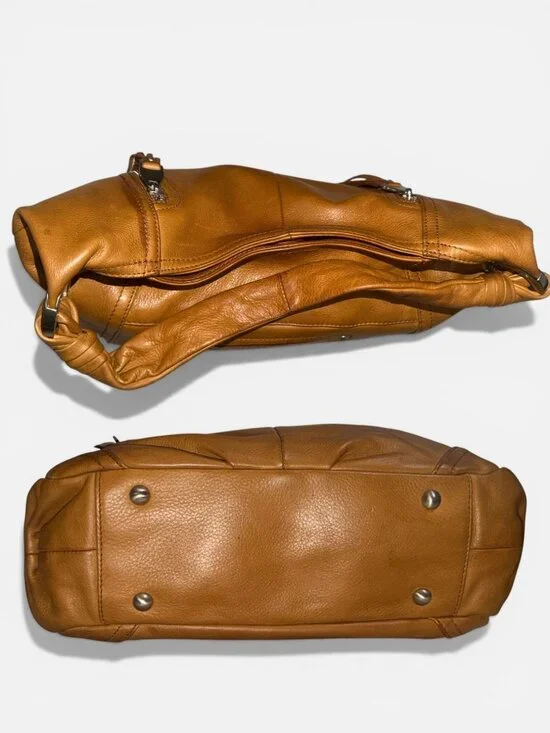 VTG B Makowsky Hobo Tan Leather Silver Nickel Accented Slouchy Shoulder Bag Boho - Picture 6 of 9